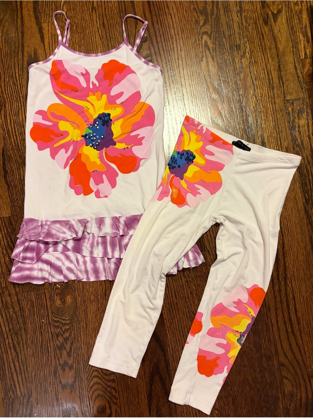 Flowers by Zoe Light Pink Floral Tank & Legging Set with Purple Ruffle